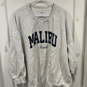 Old Navy Light Gray Crewneck Sweater with Navy Text